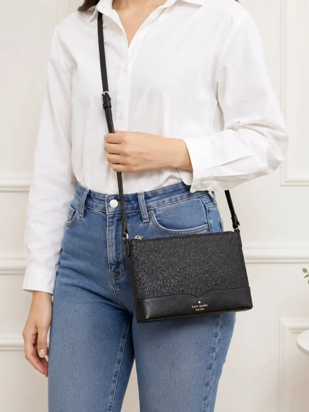 Kate Spade Black Glitter Crossbody Bag Evening Purse NWT